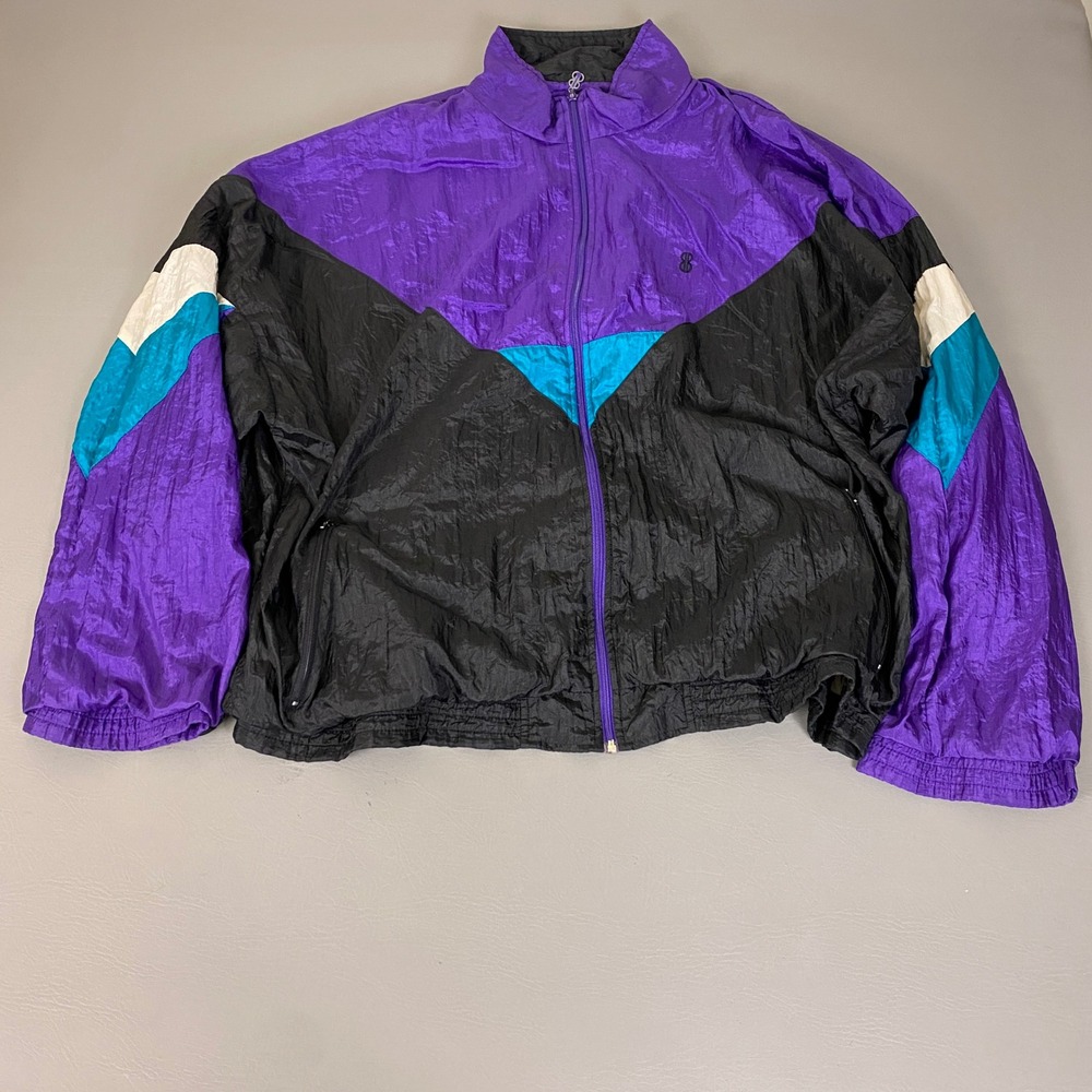 Vintage Nylon Windbreaker Jacket Purple XXL Bill Blass Menswear 90s Colorblock